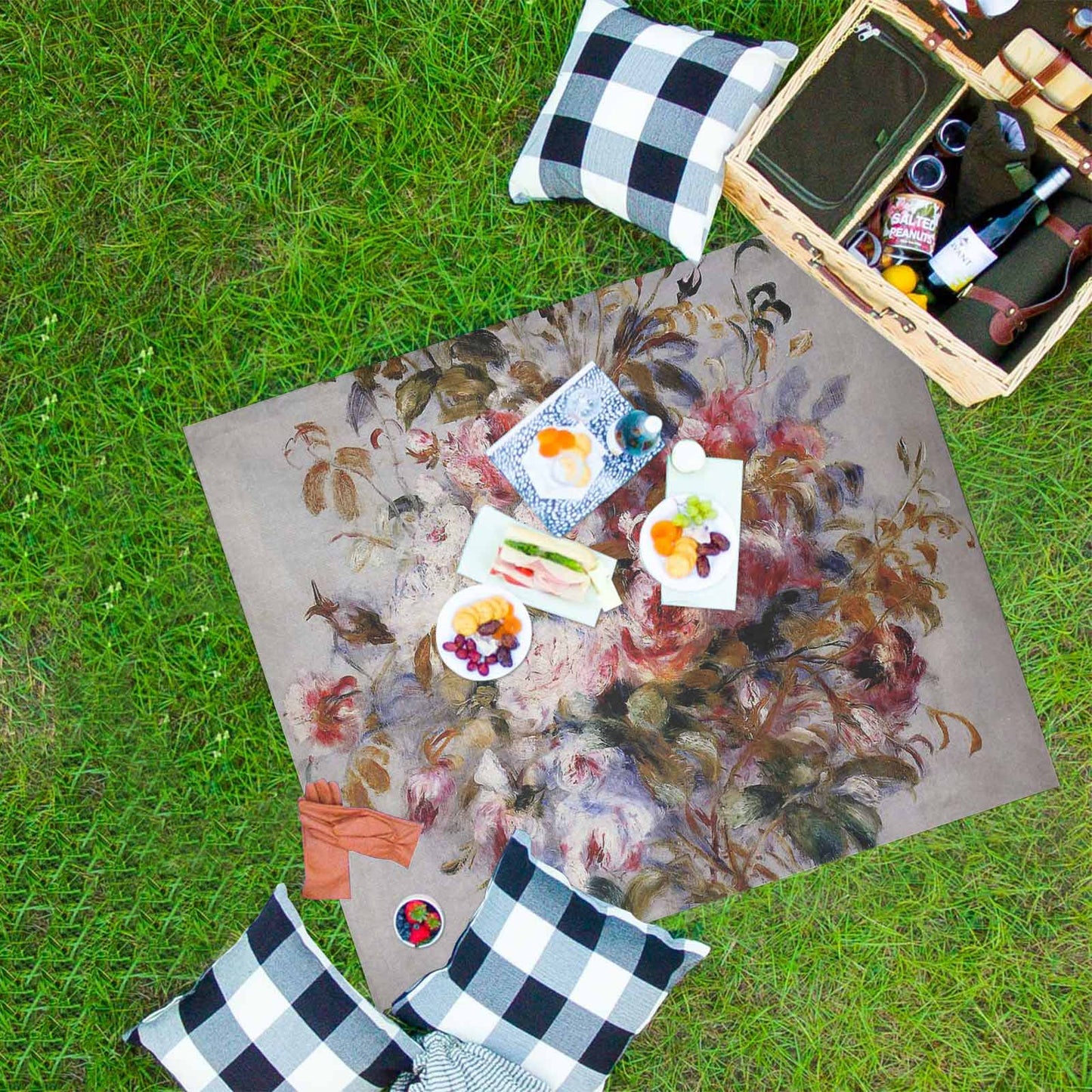 Vintage Floral waterproof picnic mat, 61 x 55in, Design 12