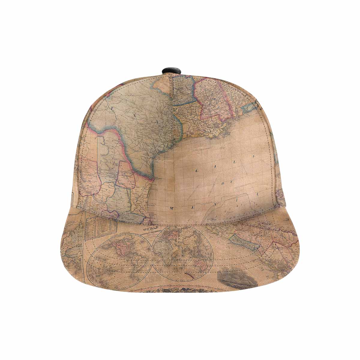 Antique Map design mens or womens deep snapback cap, trucker hat, Design 28