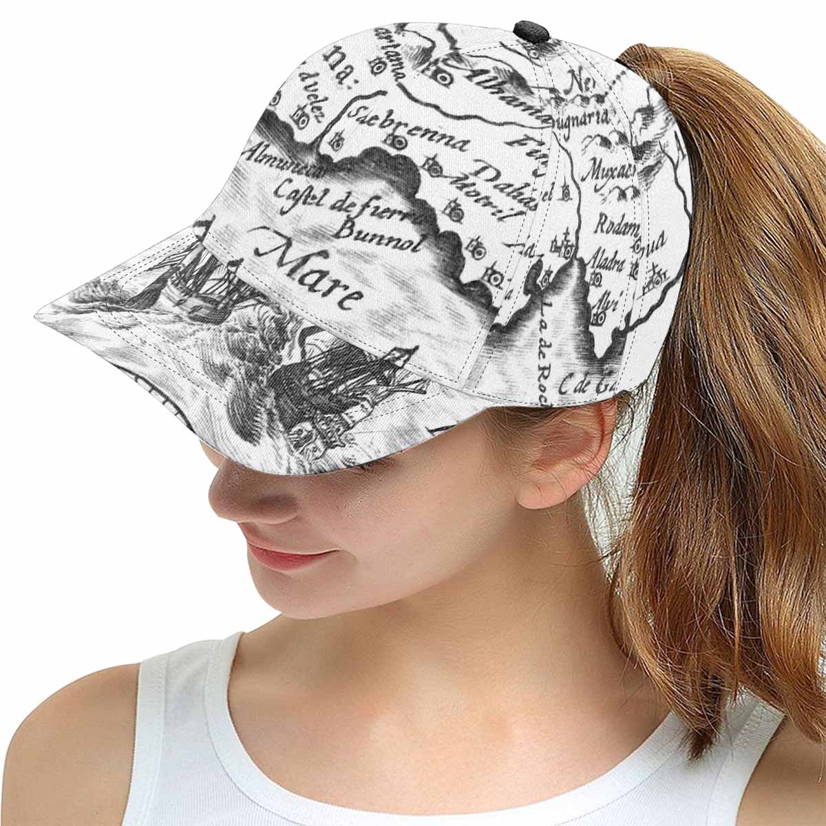 Antique Map design mens or womens deep snapback cap, trucker hat, Design 23