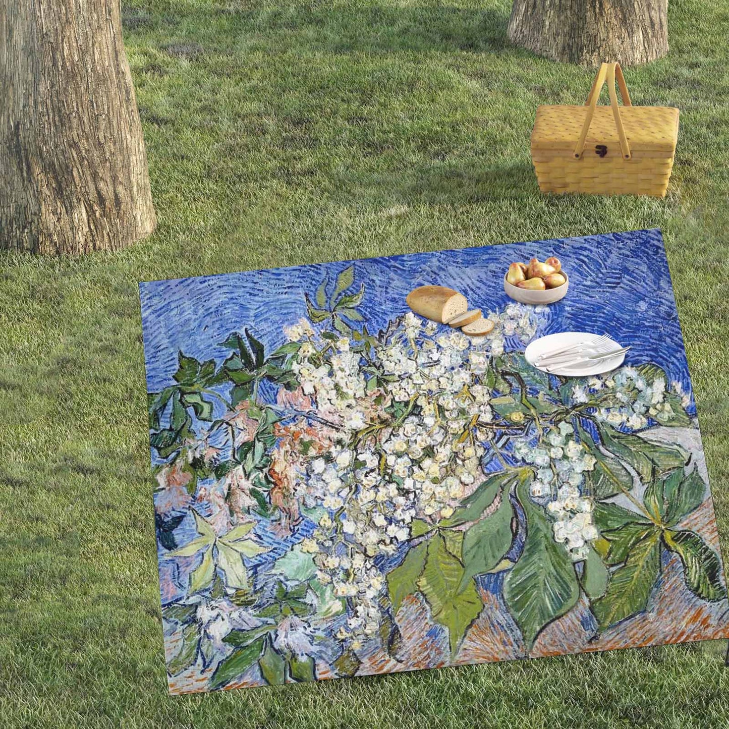 Vintage Floral waterproof picnic mat, 61 x 55in, Design 04