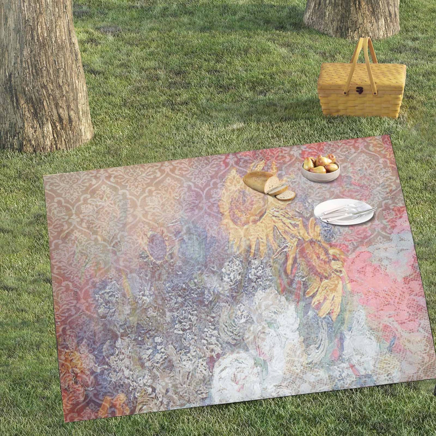 Vintage Floral waterproof picnic mat, 69 x 55in, Design 54x