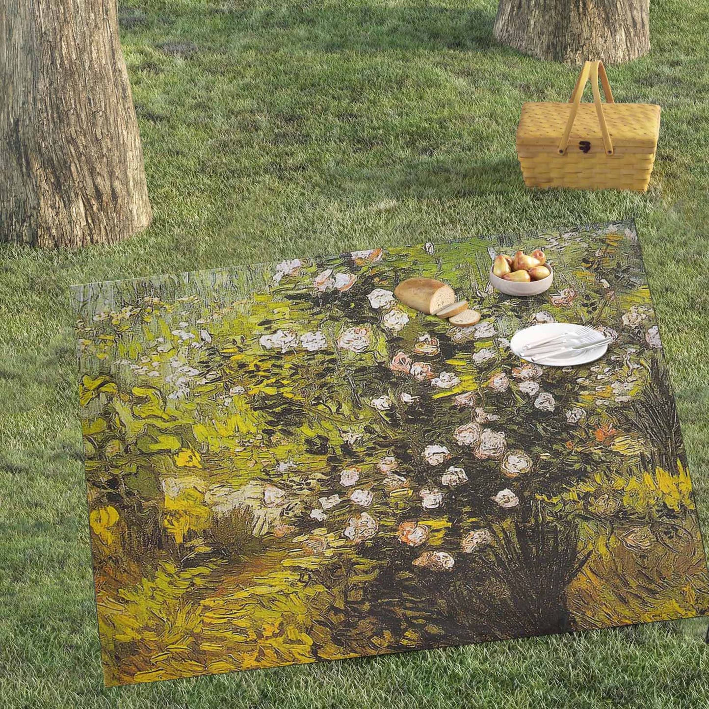 Vintage Floral waterproof picnic mat, 69 x 55in, Design 05