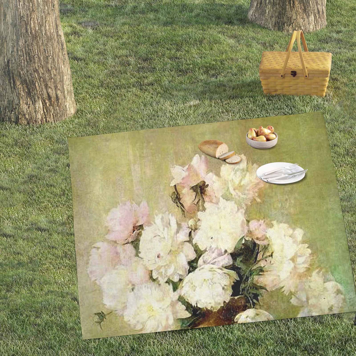 Vintage Floral waterproof picnic mat, 61 x 55in, Design 35