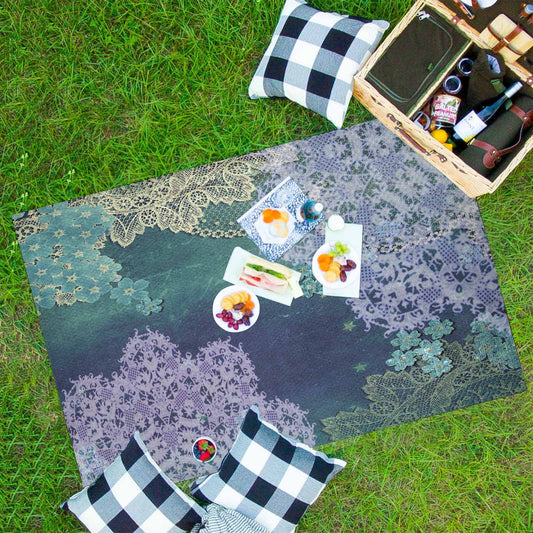 Victorian lace print waterproof picnic mat, 81 x 55in, design 05