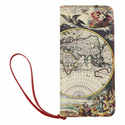 Antique Map design , womens wallet, clutch purse, Red TrimDesign 19