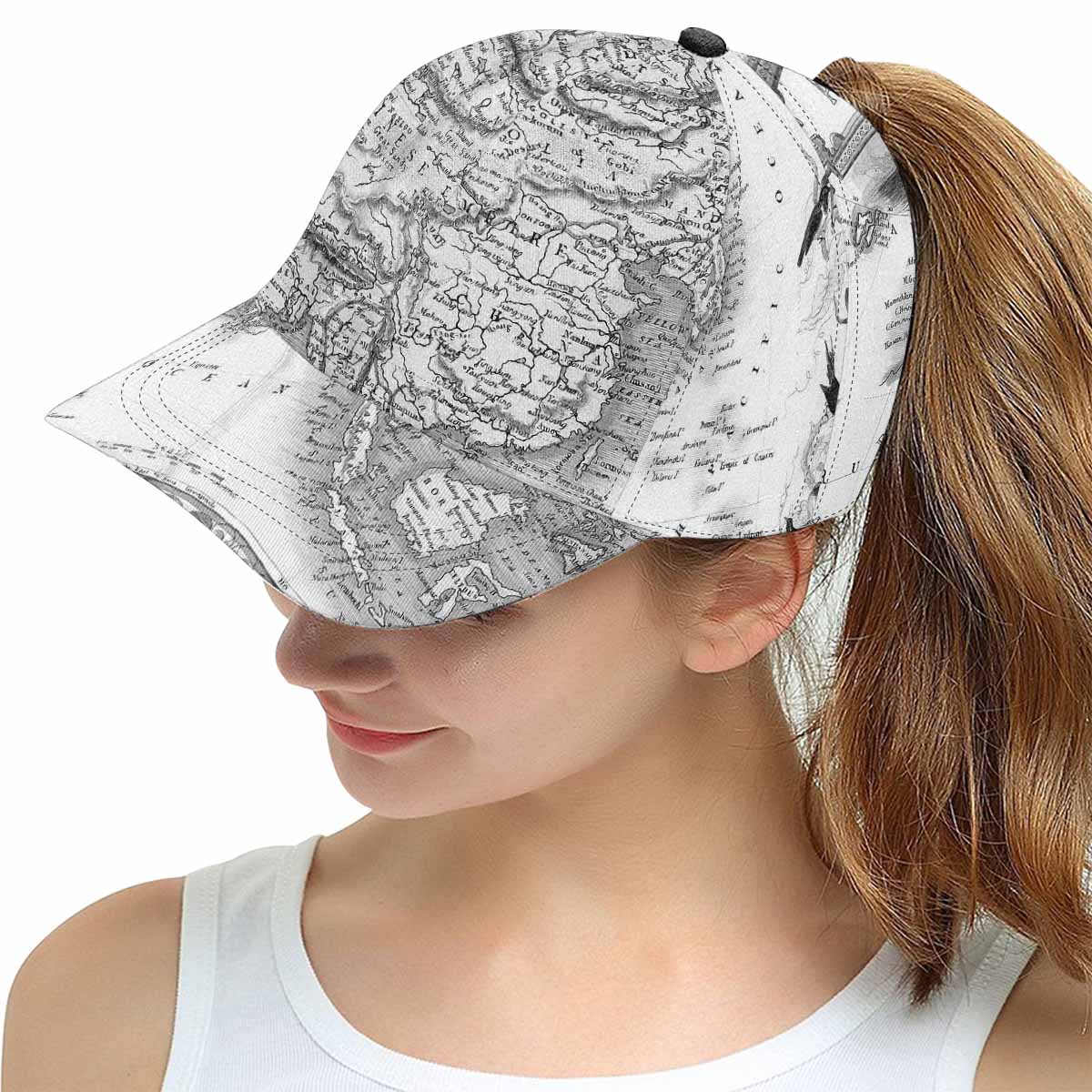 Antique Map design mens or womens deep snapback cap, trucker hat, Design 35