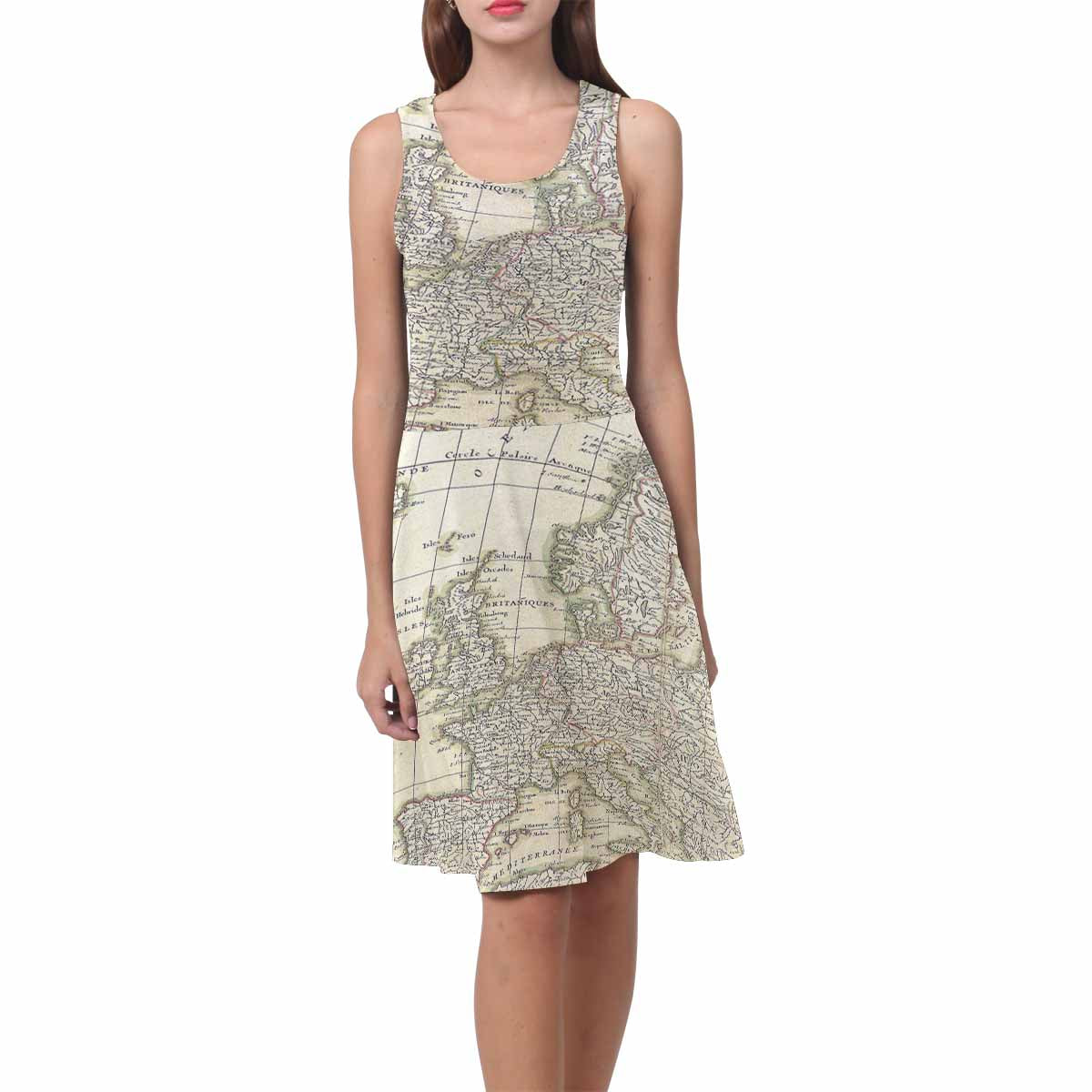 Antique Map casual summer dress, MODEL 09534, design 23