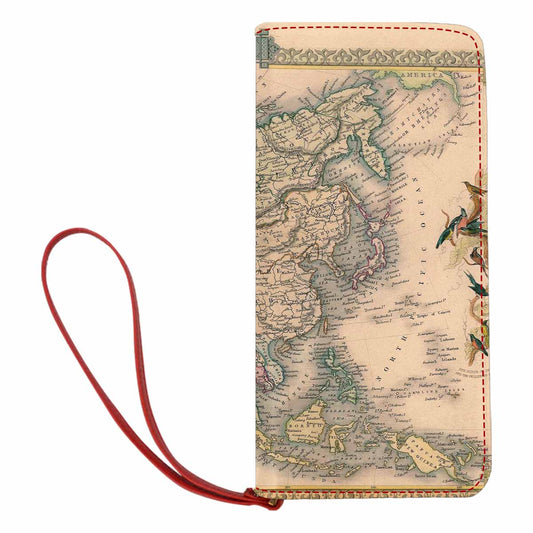 Antique Map design , womens wallet, clutch purse, Red TrimDesign 37