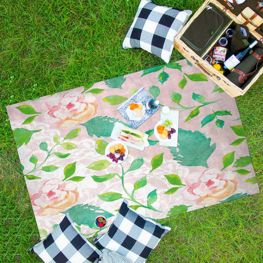 Victorian lace print waterproof picnic mat, 81 x 55in, design 21