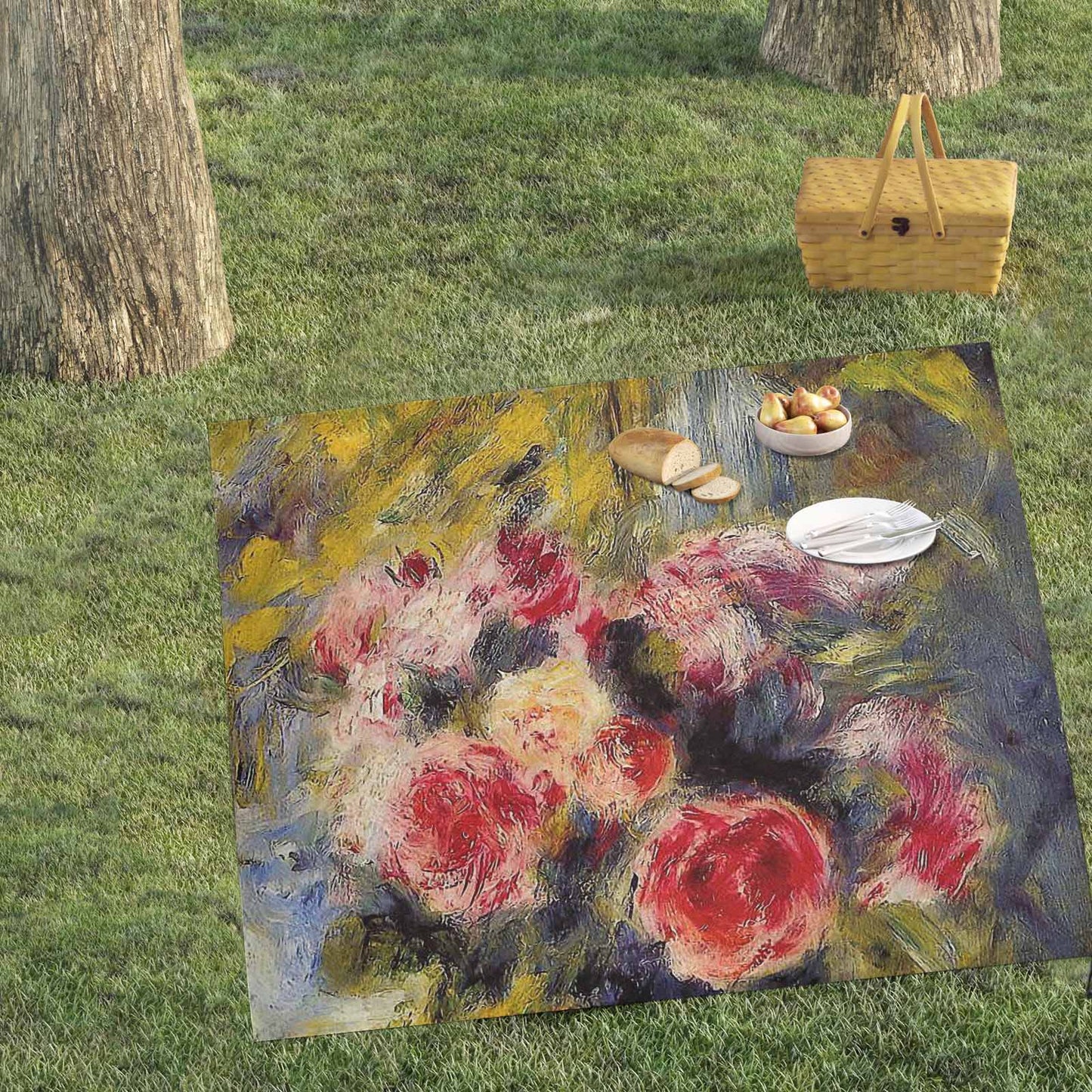 Vintage Floral waterproof picnic mat, 61 x 55in, Design 26