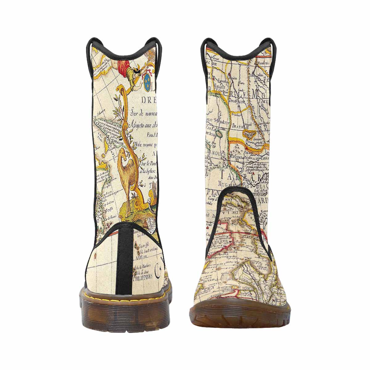 Antique Map design womens western lumber boots, Design 10