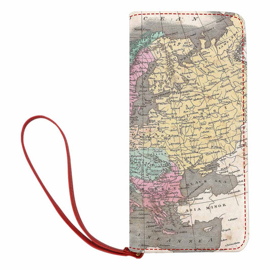 Antique Map design , womens wallet, clutch purse, Red TrimDesign 9