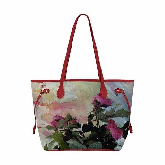 Vintage Floral Handbag, Classic Handbag, Mod 1695361 Design 21, RED TRIM