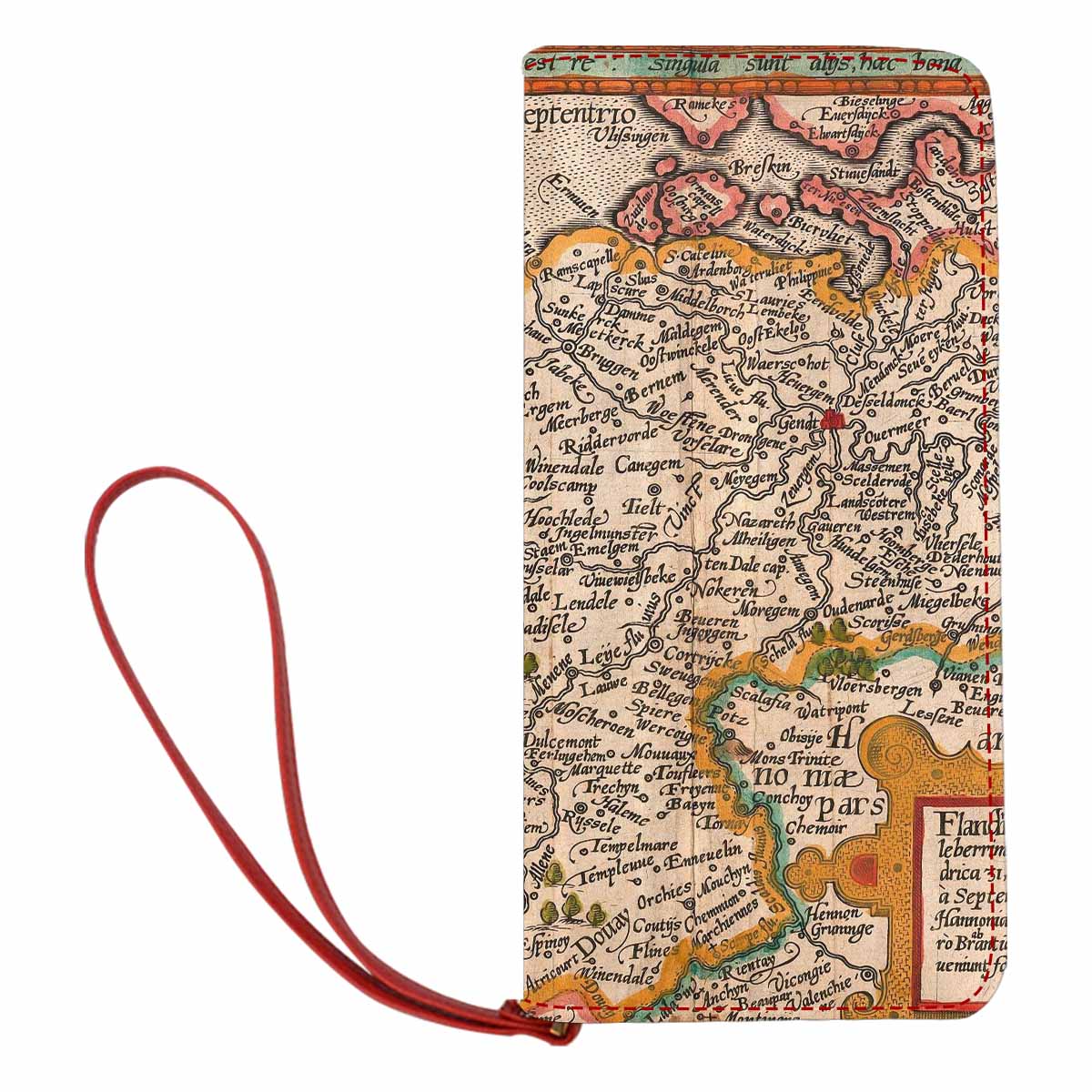 Antique Map design , womens wallet, clutch purse, Red TrimDesign 12