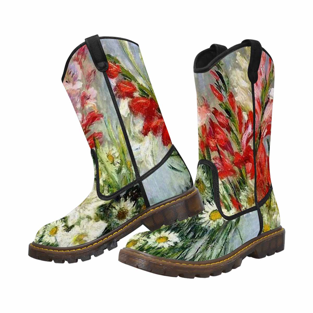 Vintage floral print, western lumber boots Design 43