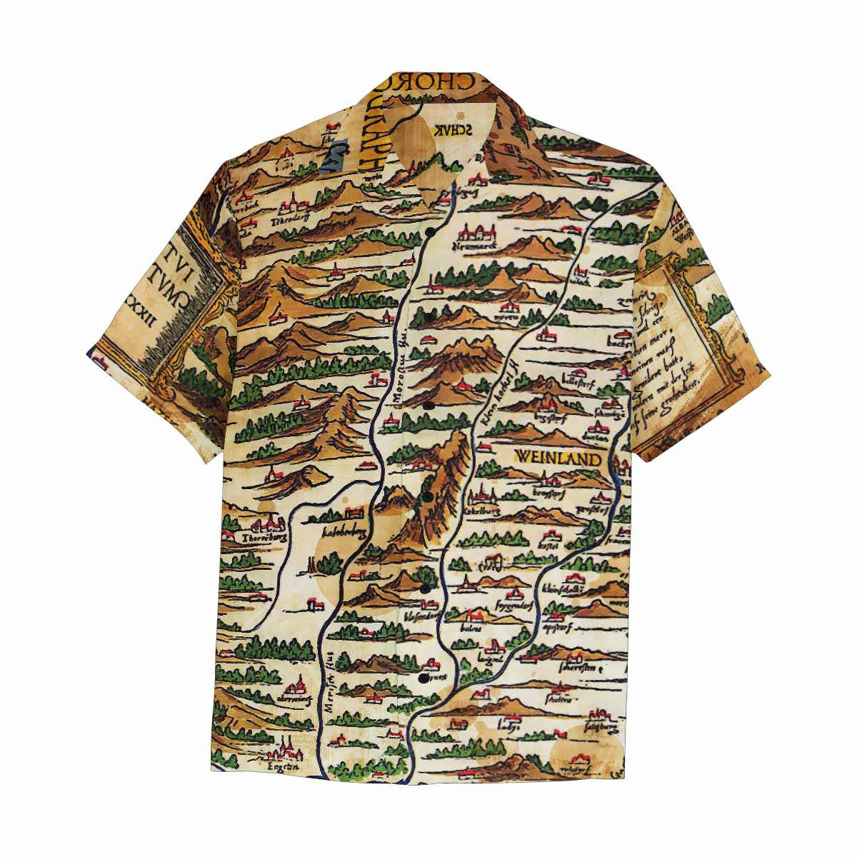 Antique Map design Hawaiian mens shirt, Design 48