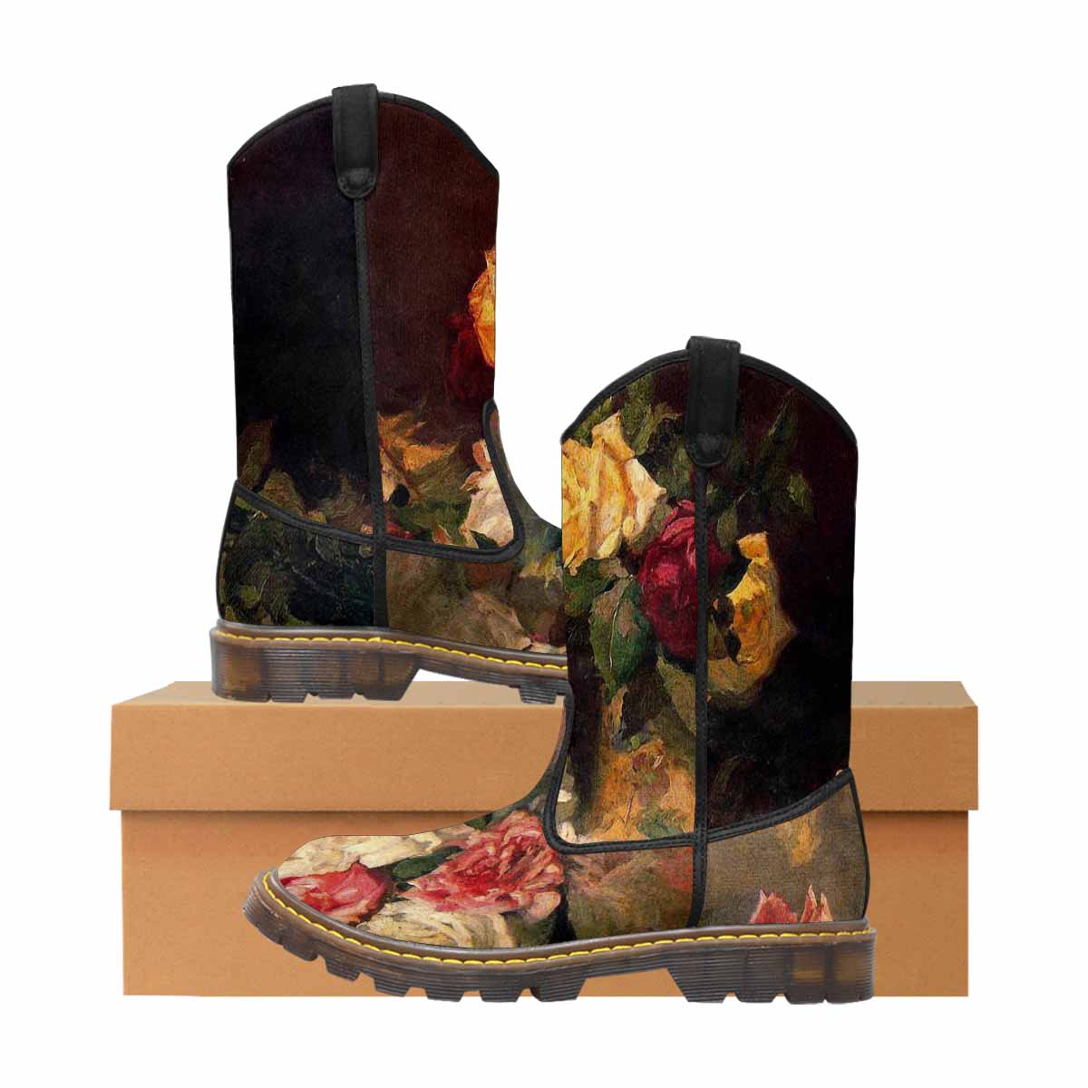 Vintage floral print, western lumber boots Design 37