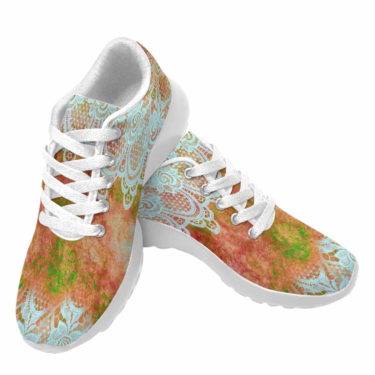 Victorian lace print, womens cute casual or running sneakers, design 31