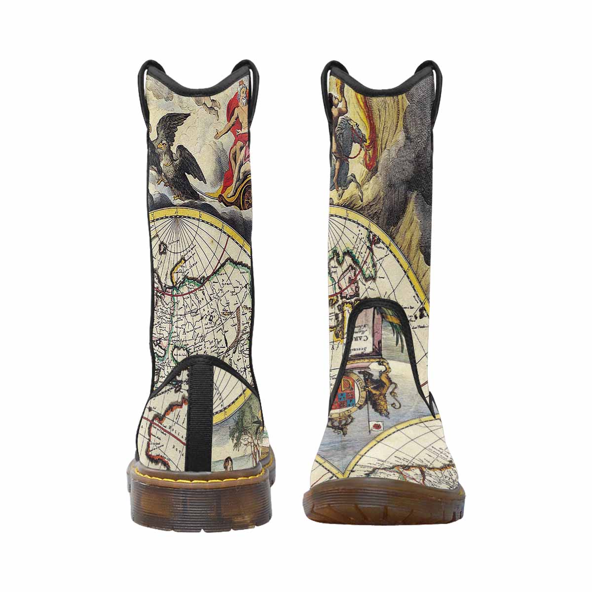 Antique Map design womens western lumber boots, Design 19