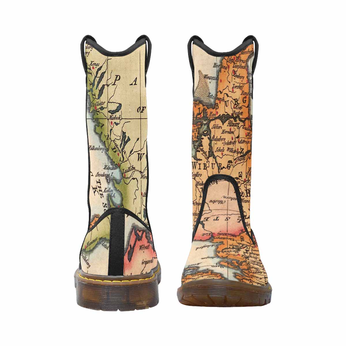 Antique Map design womens western lumber boots, Design 34