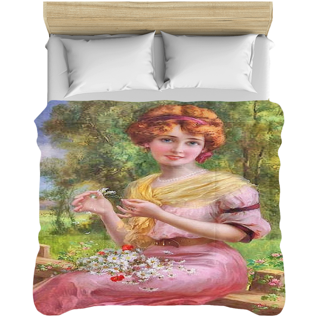 Victorian lady design comforter, twin, twin XL, queen or king, lady in pink