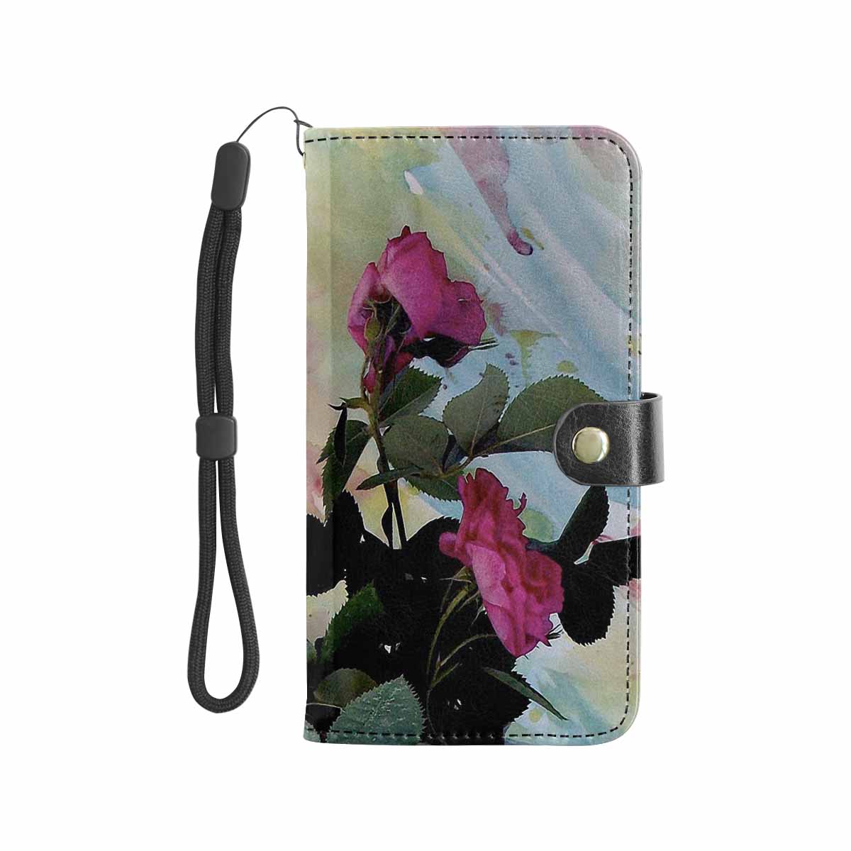 Vintage floral PU leather mobile phone purse, cell phone flip cover, Design 21