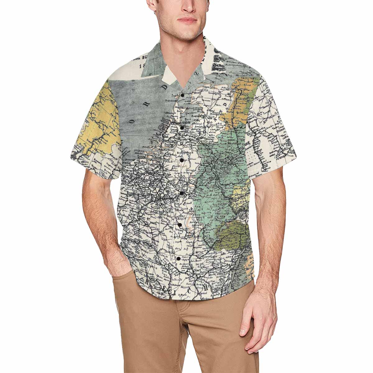 Antique Map design Hawaiian mens shirt, Design 18