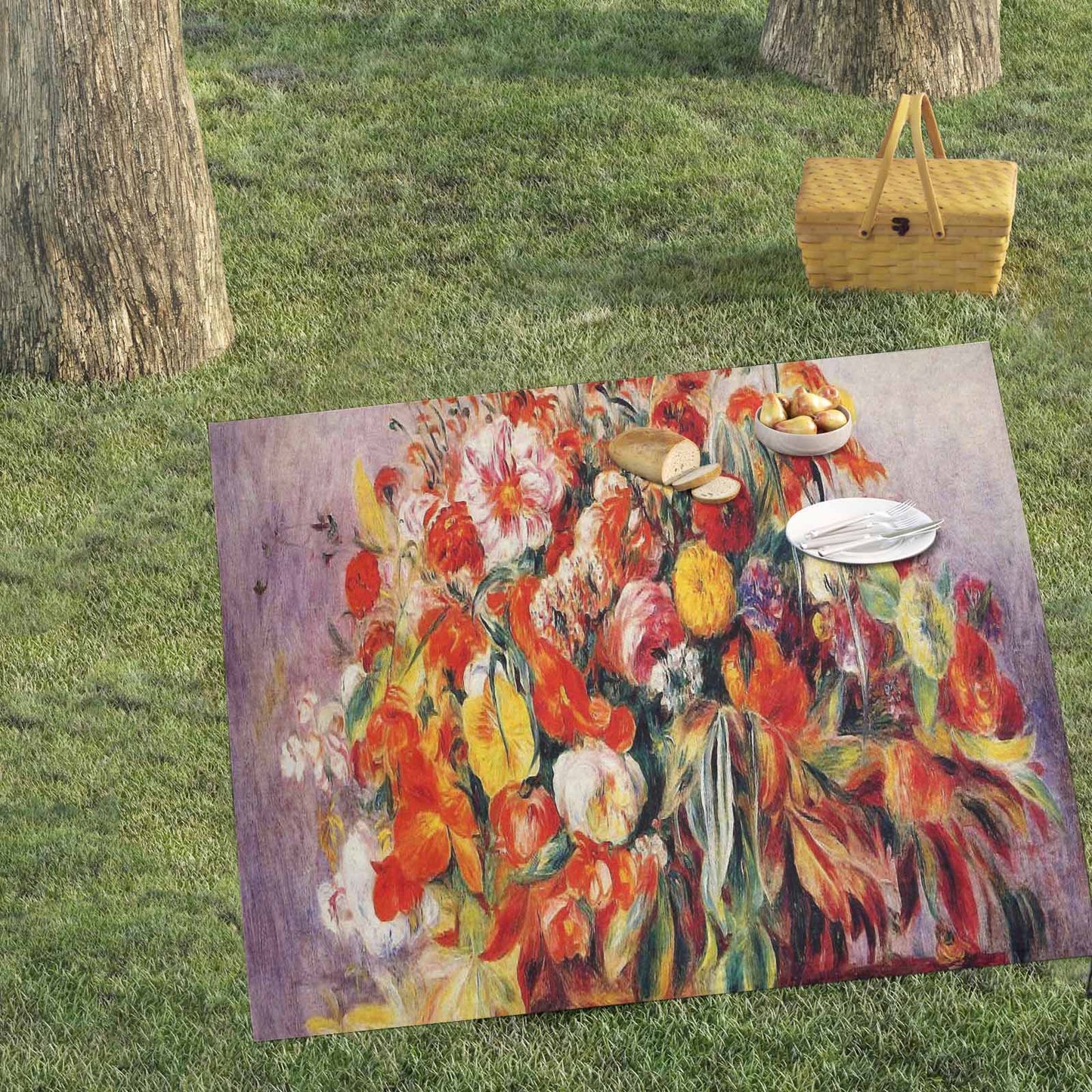 Vintage Floral waterproof picnic mat, 61 x 55in, Design 19