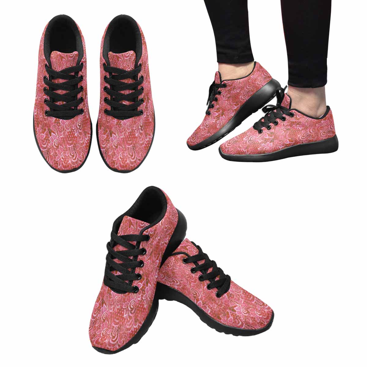 Victorian lace print, womens cute casual or running sneakers, design 33