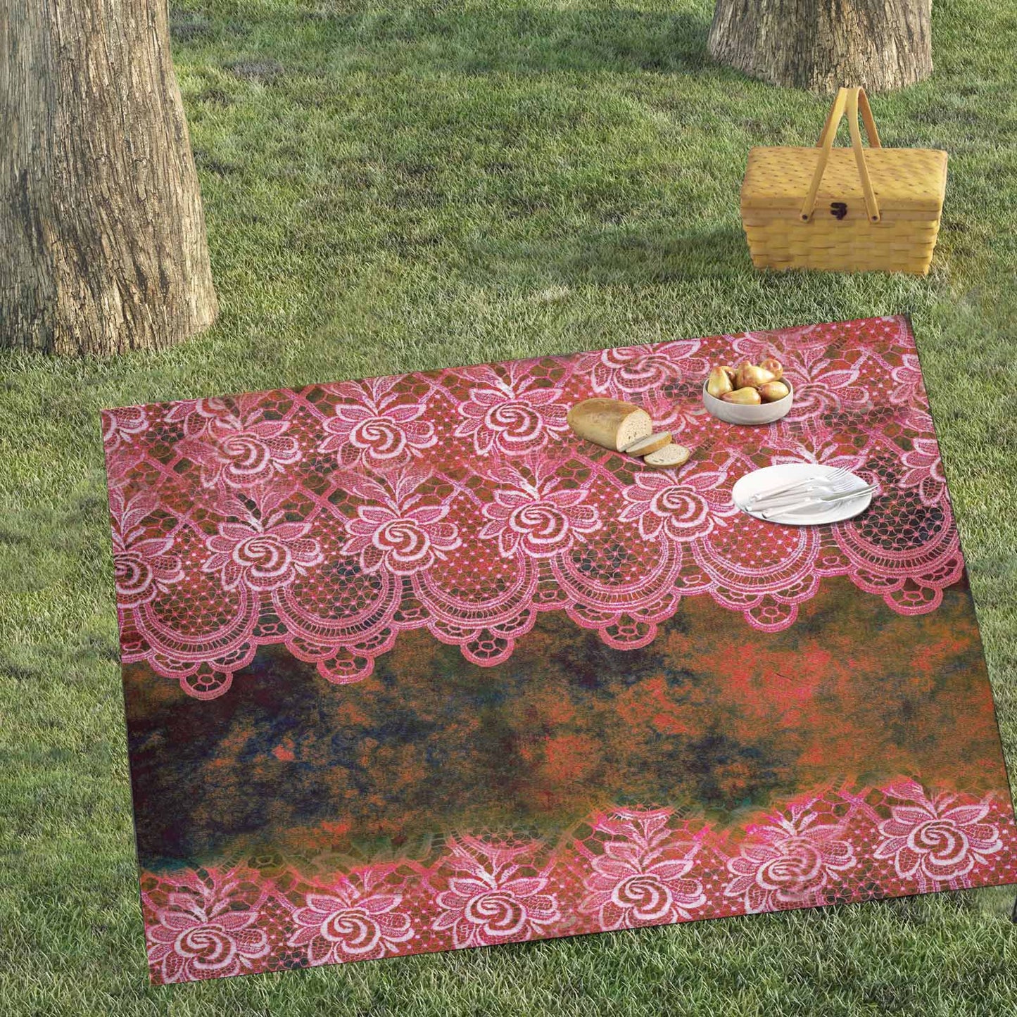 Victorian lace print waterproof picnic mat, 69 x 55in, design 32