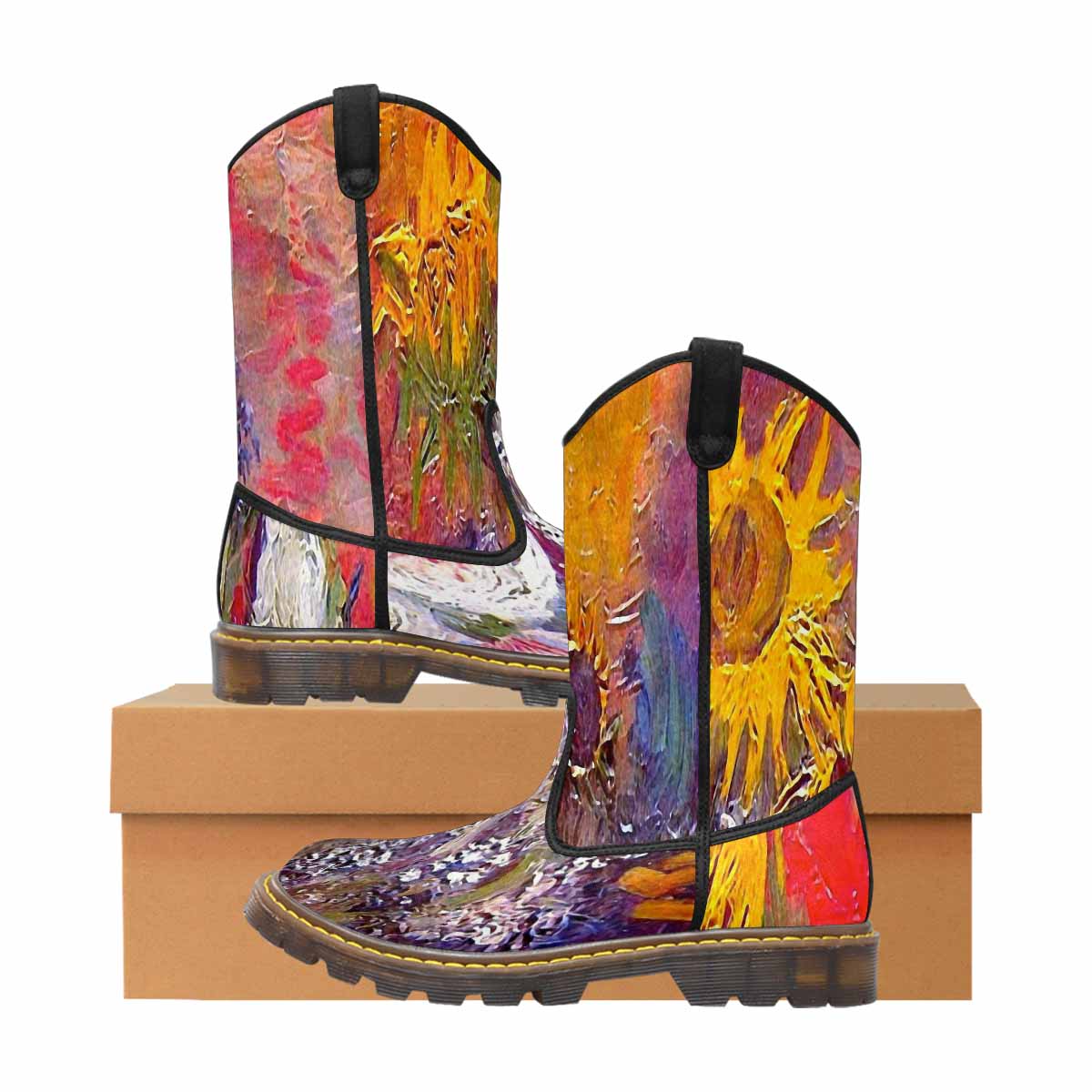 Vintage floral print, western lumber boots Design 54