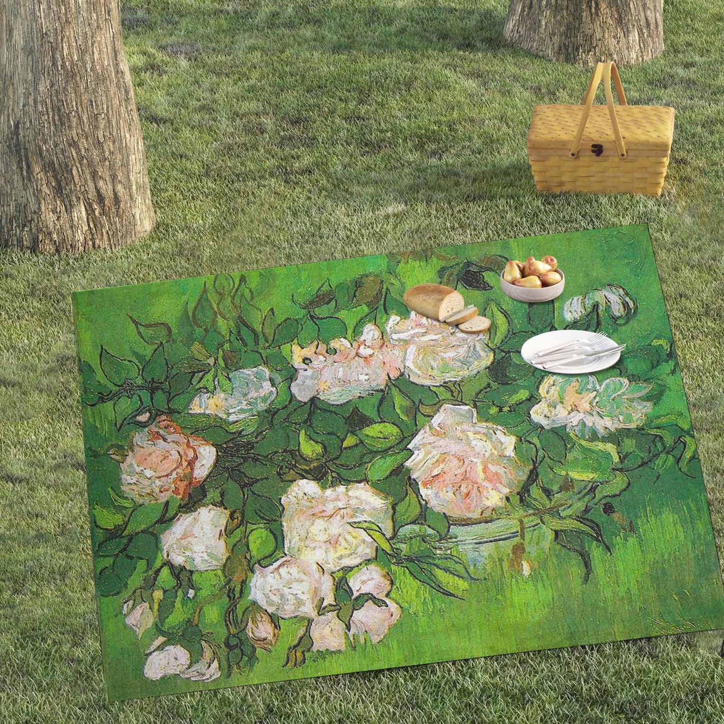 Vintage Floral waterproof picnic mat, 69 x 55in, Design 06