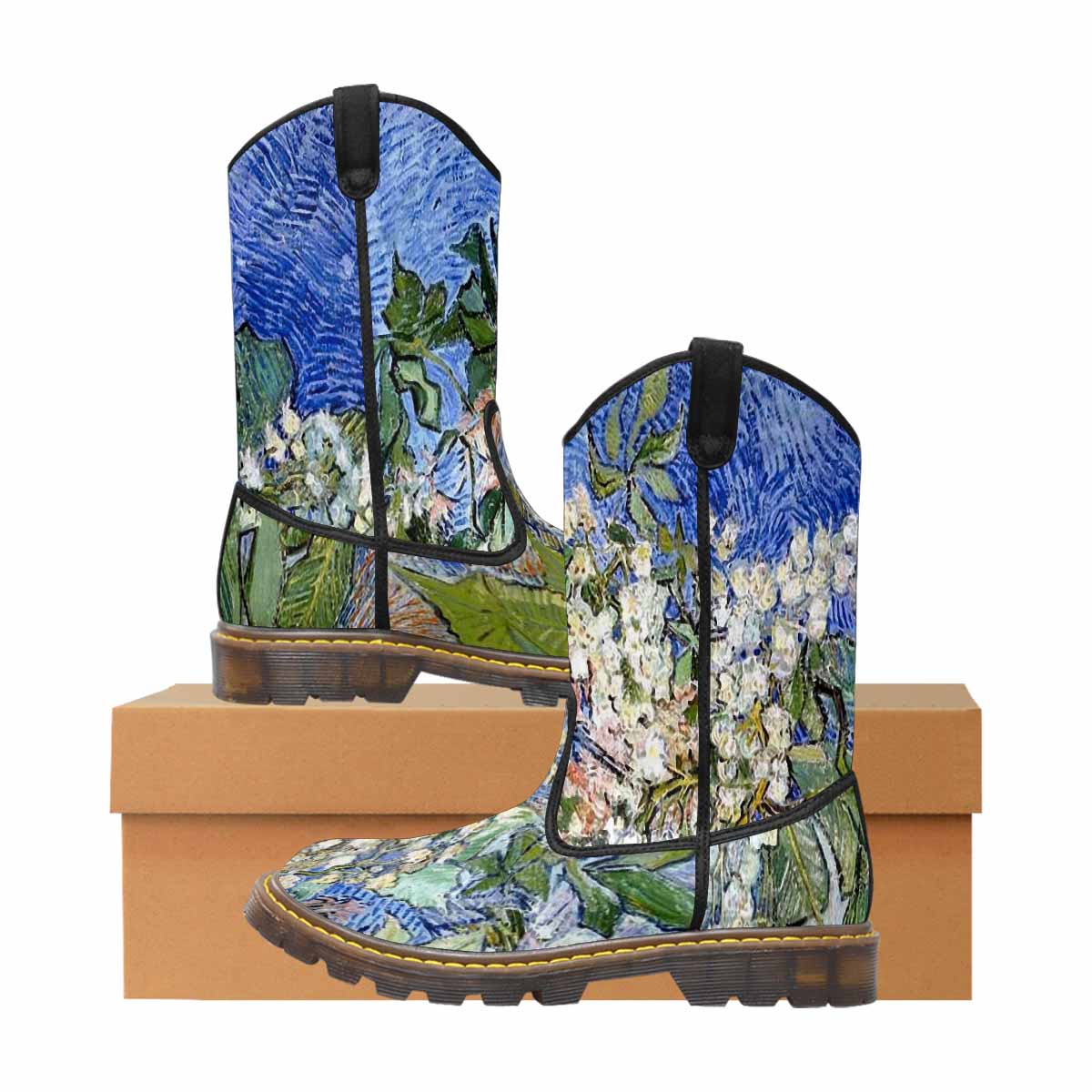 Vintage floral print, western lumber boots Design 04