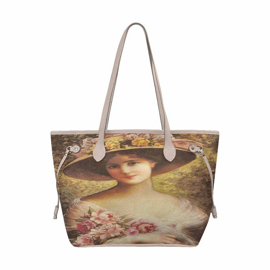 Victorian Lady Design Handbag, Model 1695361, The Fancy Bonnet, BEIGE/TAN TRIM