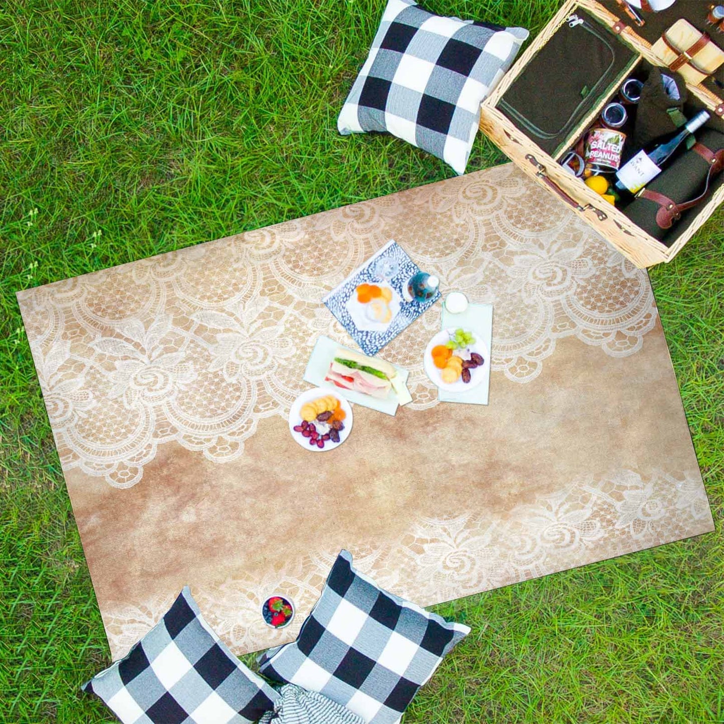 Victorian lace print waterproof picnic mat, 81 x 55in, design 30