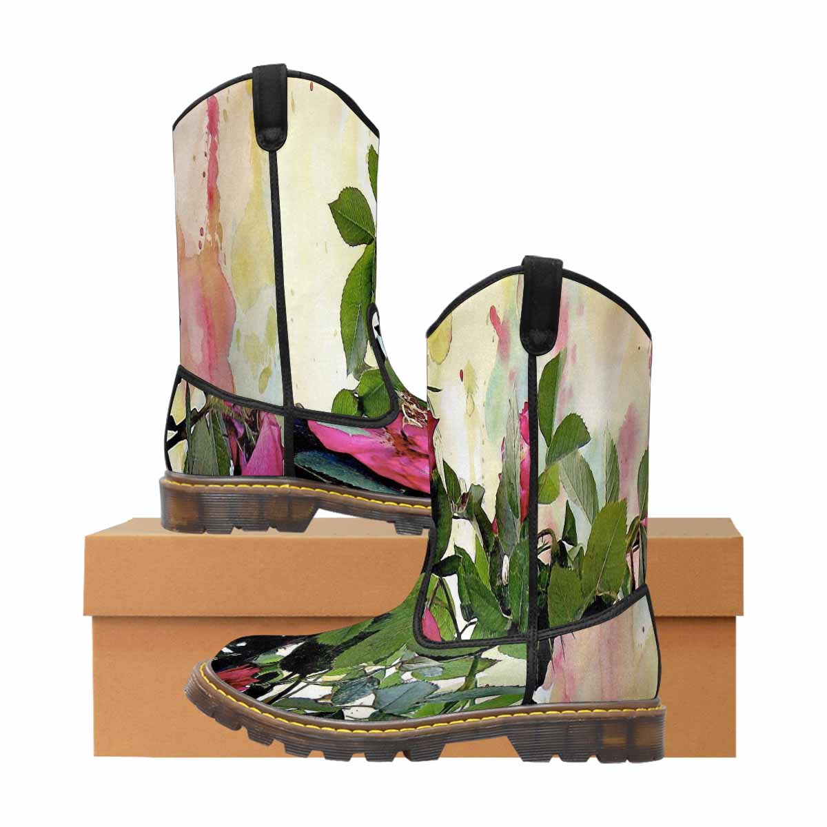 Vintage floral print, western lumber boots Design 22