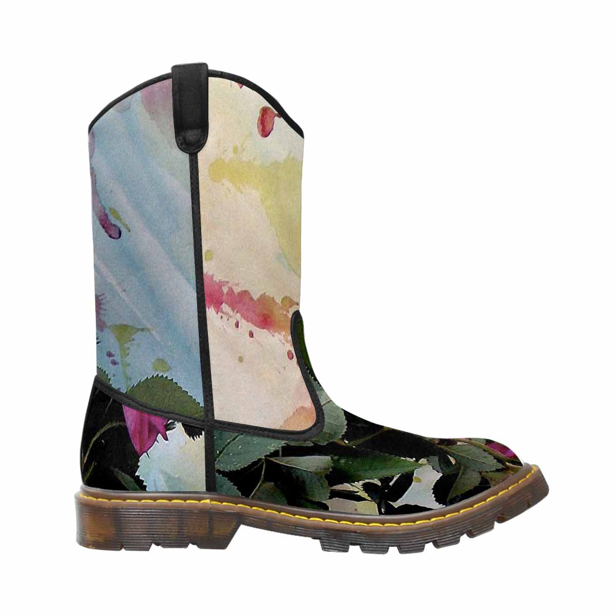 Vintage floral print, western lumber boots Design 21