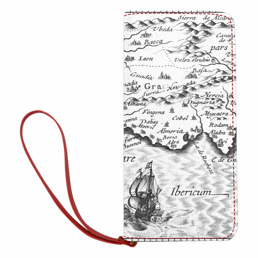 Antique Map design , womens wallet, clutch purse, Red TrimDesign 23