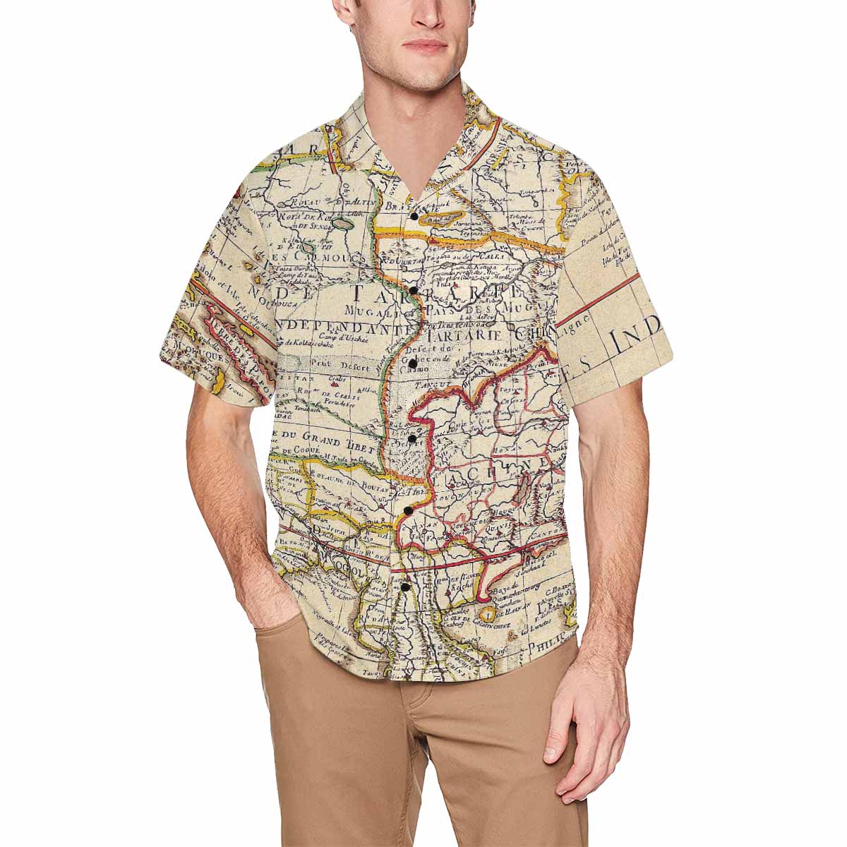 Antique Map design Hawaiian mens shirt, Design 10