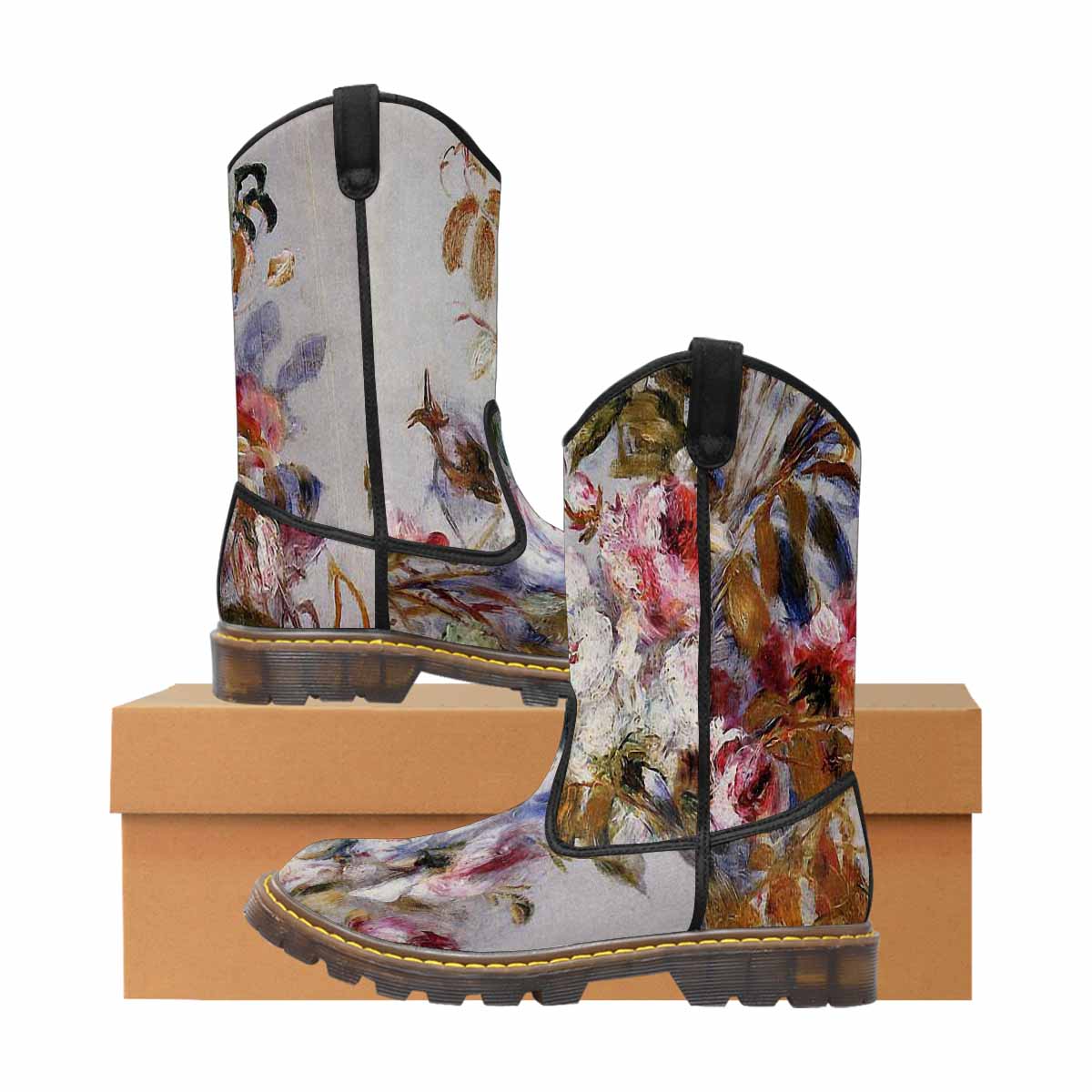 Vintage floral print, western lumber boots Design 12