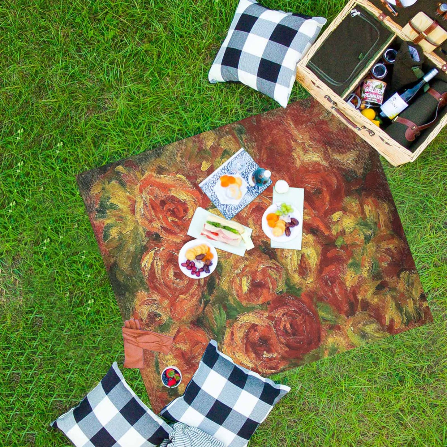 Vintage Floral waterproof picnic mat, 61 x 55in, Design 18