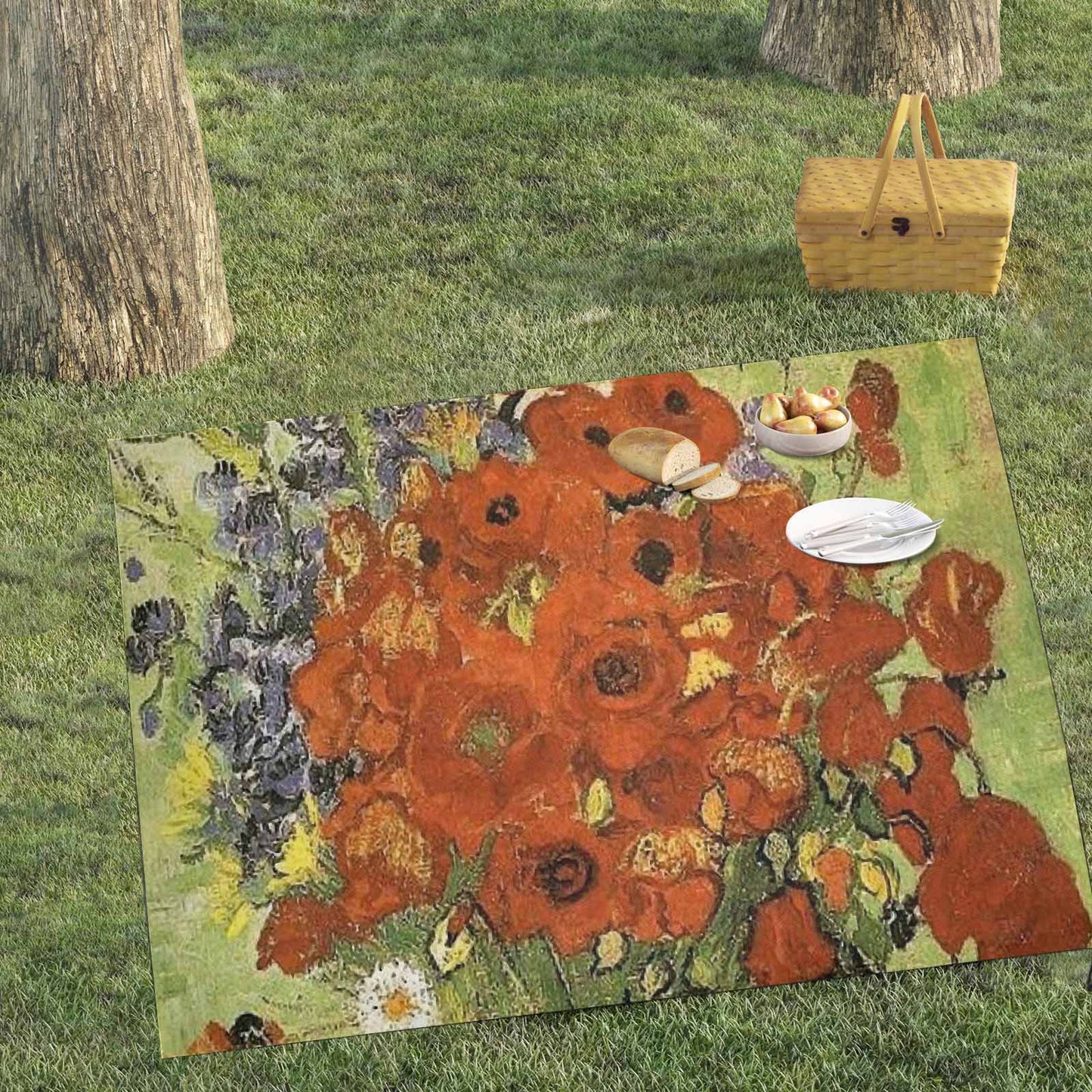 Vintage Floral waterproof picnic mat, 69 x 55in, Design 56