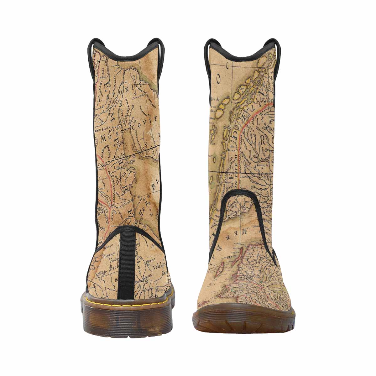 Antique Map design mens western lumber boots, Design 42