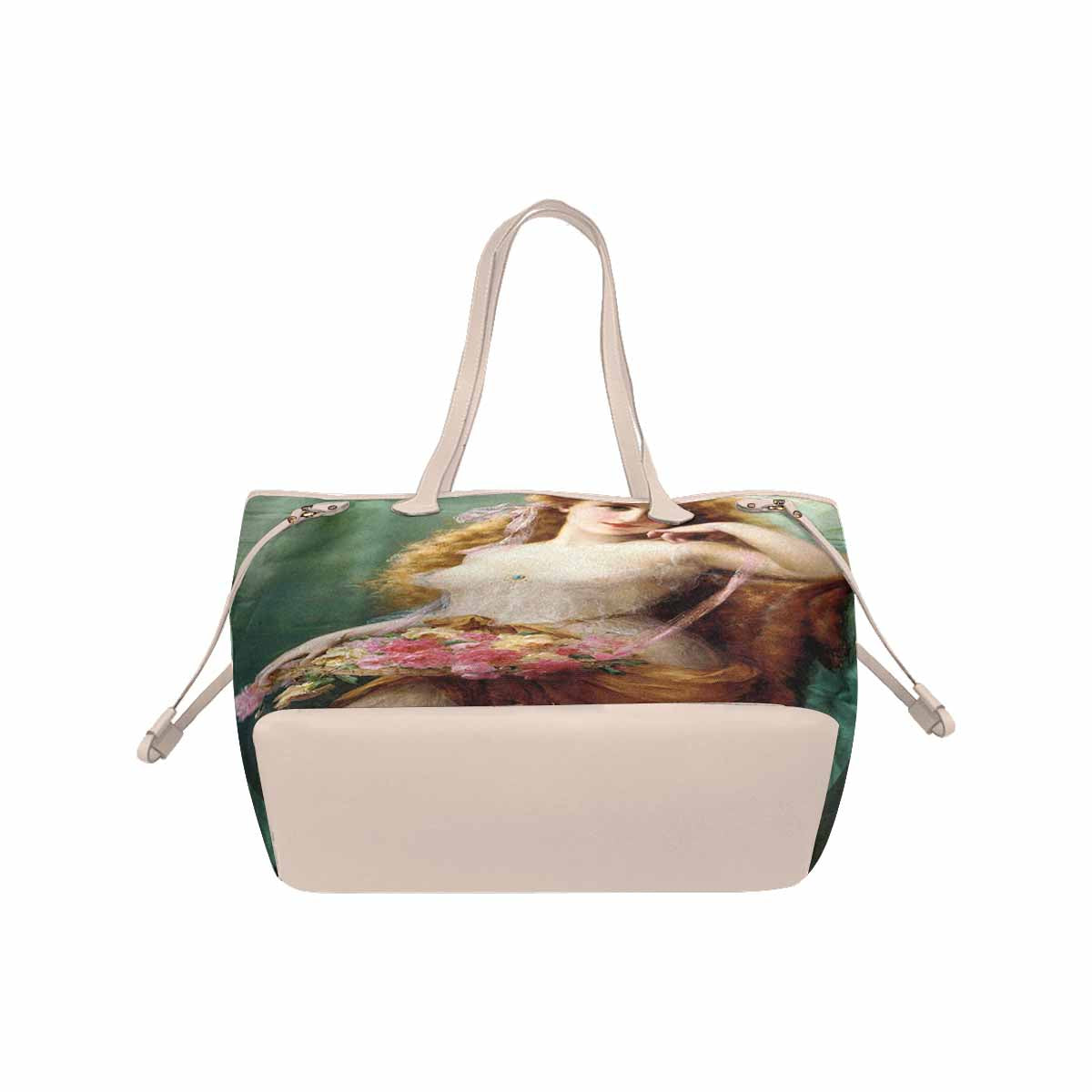Victorian Lady Design Handbag, Model 1695361, Basket Of Roses, BEIGE/TAN TRIM