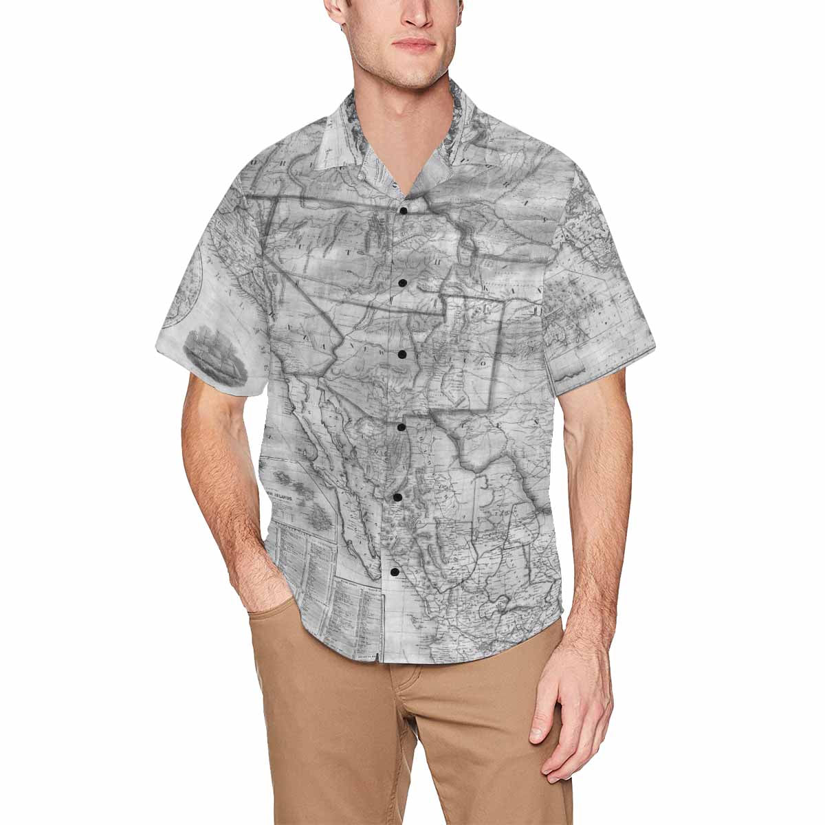 Antique Map design Hawaiian mens shirt, Design 26