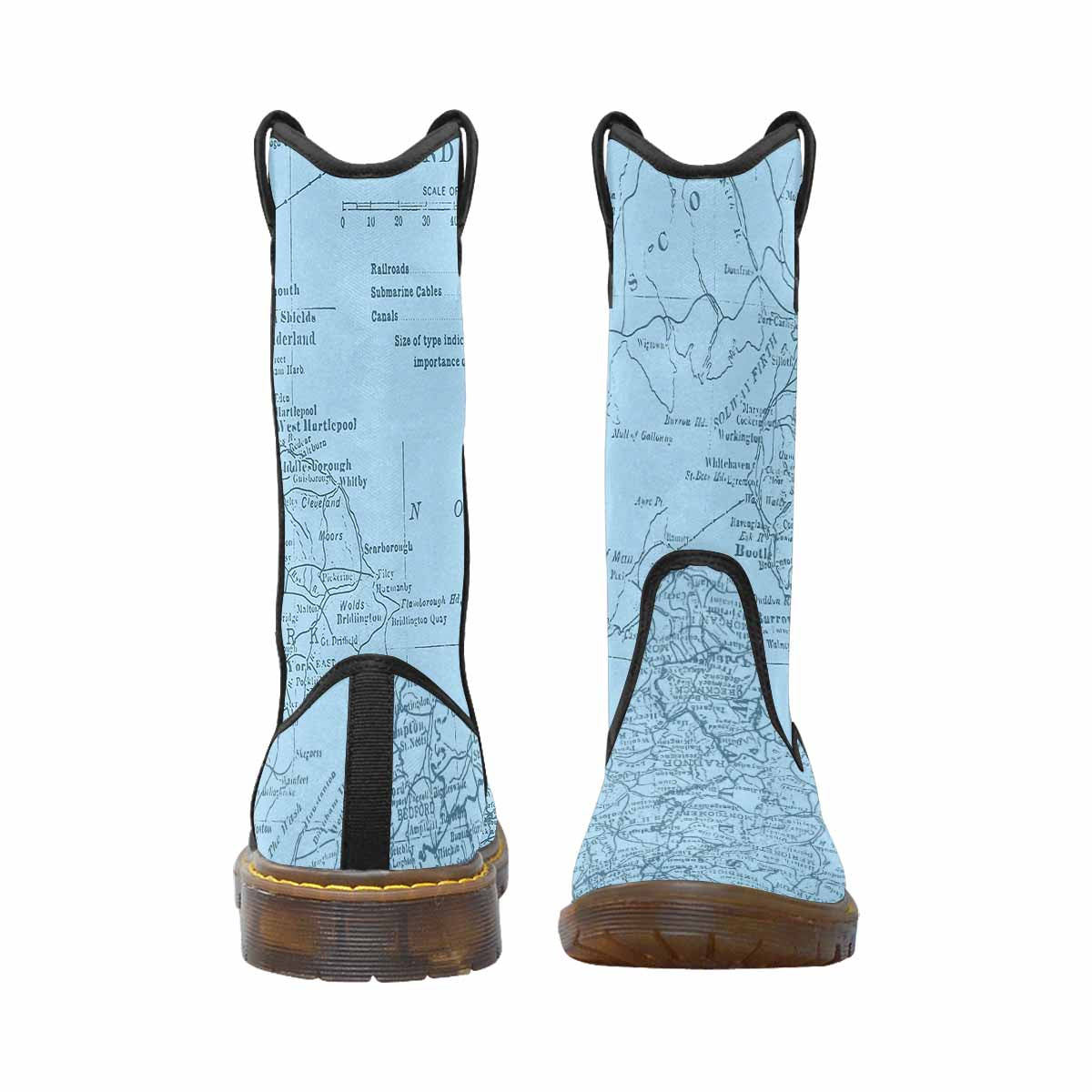 Antique Map design womens western lumber boots, Design 50