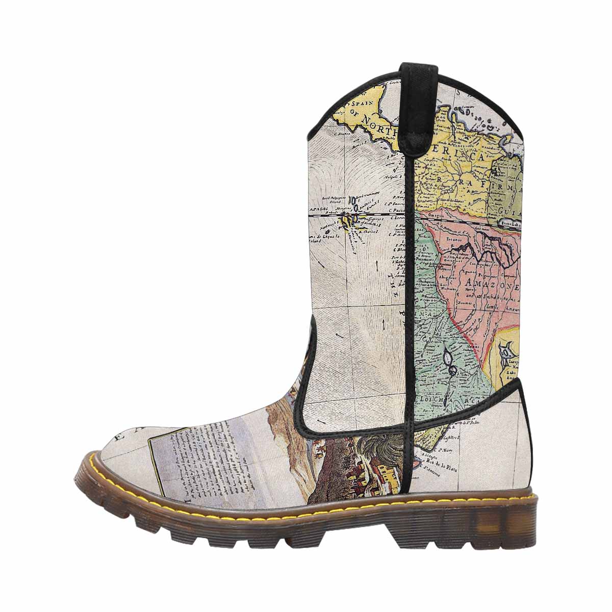 Antique Map design mens western lumber boots, Design 40