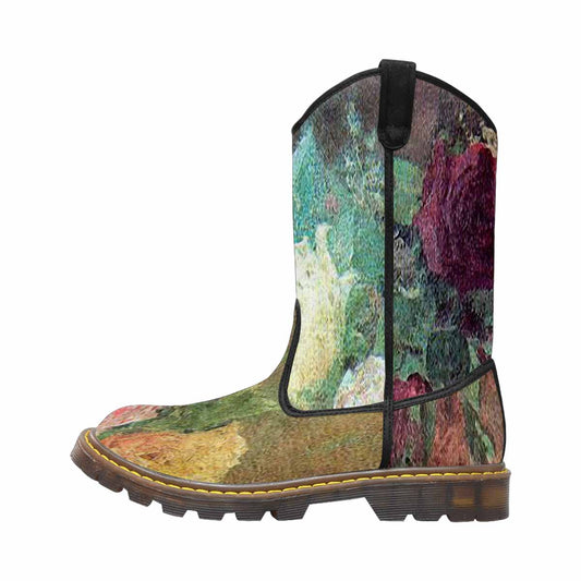 Vintage floral print, western lumber boots Design 29