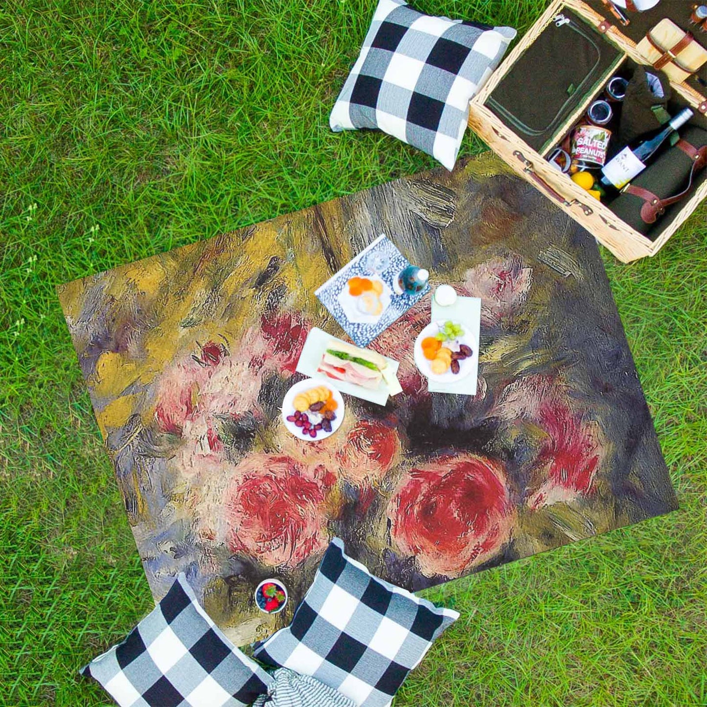 Vintage Floral waterproof picnic mat, 69 x 55in, Design 26