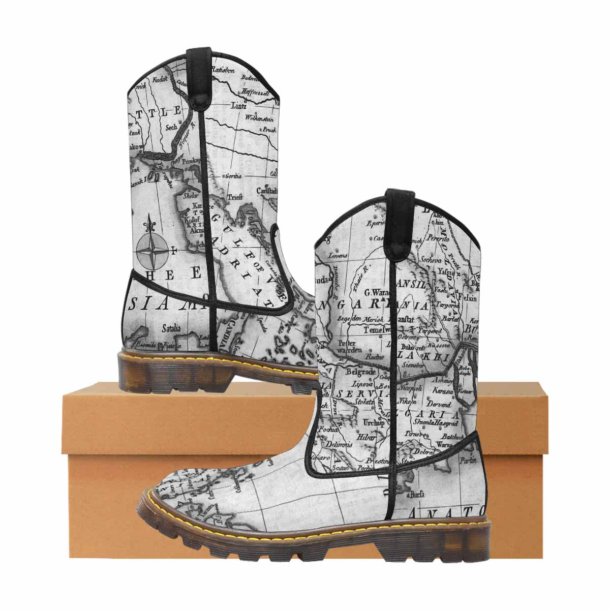 Antique Map design womens western lumber boots, Design 20